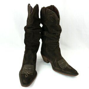 Steve Madden Saddle Suede Leather Slouchy Heeled Western Cowboy Boots Brown 6.5